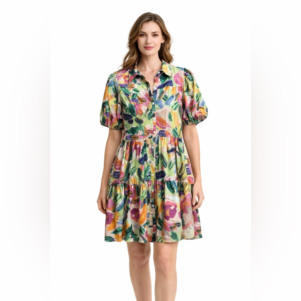 Sunday up watercolor button up shirt dress